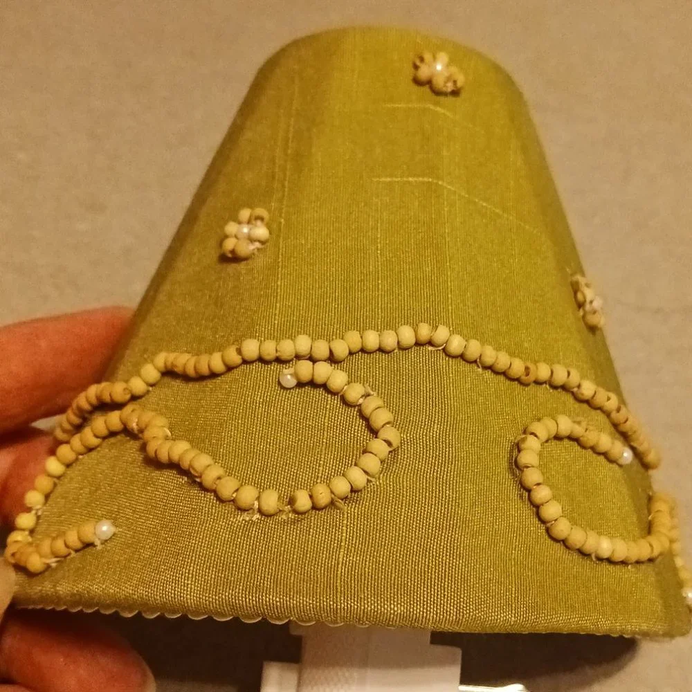 Green lampshade Night Light with beaded design on 'lamp' shade